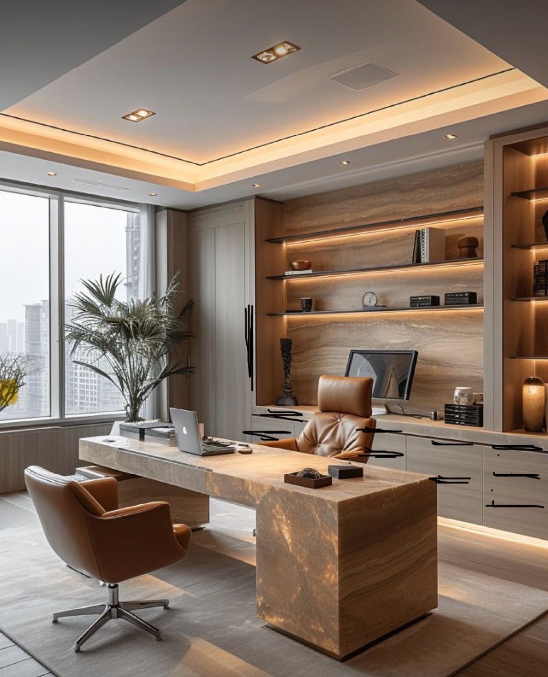 Managing Director Suite with Executive Desk with Leather Blotter & Cable Hub #66